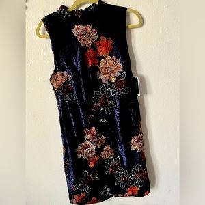 NWT Velvet Embroidered Dress, Navy